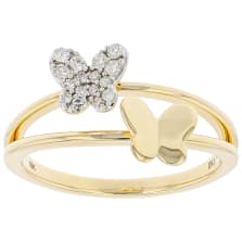 White Diamond 10k Yellow Gold Butterfly Ring 0.10ctw