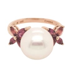 14K Pink Gold White Freshwater Pearl and Pink Tourmaline Ring