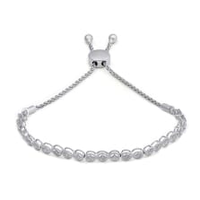 Natural White Diamond Sterling Silver Bolo Bracelet 0.50 CTW