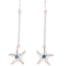 Sterling Silver Starfish Dangle Earrings with Blue CZ Accents.
