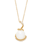 14K Yellow Gold 1/5cttw Diamond and White Ming Pearl Pendant with
18" Cable Chain