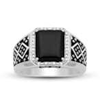Sterling Silver Onyx and Natural White Diamond Men's Ring 3.56 CTW