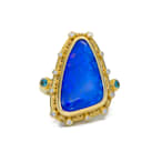 Classic Collection Ring in 22kt & 18kt gold set with Boulder Opal,
Blue Zircons and Diamonds