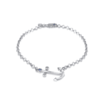 Sterling Silver Anchor Anklet with Blue CZ Accent.