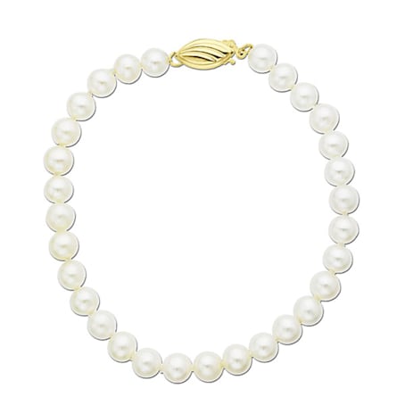 14KT Yellow Gold White Fresh Water Pearl Single Strand Bracelet