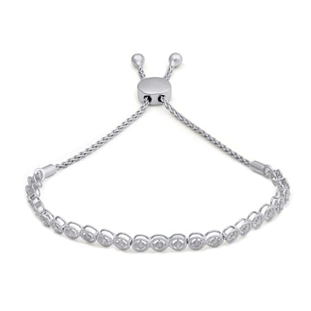 Natural White Diamond Sterling Silver Bolo Bracelet 0.50 CTW