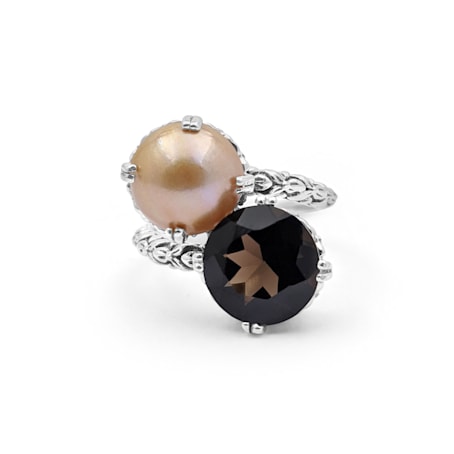 Stephen Dweck Pearl and Faceted Smoky Quartz Ring in Sterling Silver