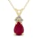 14K Yellow Gold 6x4MM Pear Ruby and Three Stone Diamond Pendant