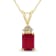 14K Yellow Gold 6x4MM Emerald Shaped Ruby and Three Stone Diamond Pendant