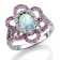 Sterling Silver 0.50cttw Oval Created Opal and Round Created  Pink
Sapphire Flower Ring