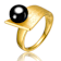 Black Freshwater Pearl Linear Ring In 14K Gold Over Sterling Silver