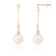 7-7.5mm Akoya Pearl with Diamond Accent 14K Yellow Gold Dangling Chain
Earrings, 0.12ctw