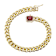 Ruby Color CZ Halo Cluster Curb Chain Bracelet In 14K Gold Over Brass