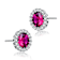 Ruby Color CZ Halo Stud Earrings In Sterling Silver