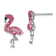 Rhodium Over Sterling Silver Polished Pink Crystal Flamingo Post Earrings