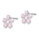 Rhodium Over Sterling Silver Pink Enamel/Crystal Flower Post Earrings