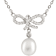 Cultured Freshwater Pearl and CZ Bow Necklace in Sterling Silver