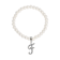 White Faux Pearl Bead Initial Charm Stretch Bracelet
