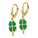 14k Yellow Gold Green Enameled Clover Dangle Earrings