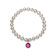 Freshwater Pearl And Red CZ Charm Stretch Bracelet In Sterling Silver