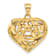 14k Yellow Gold 3D Satin and Diamond-Cut Fancy Heart Pendant