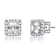 CZ Halo Square Stud Earrings In White Rhodium Over Brass