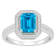8x6mm Emerald Cut Blue Topaz 1/5 ctw Diamond Rhodium Over Sterling
Silver Halo Ring
