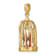 14k Yellow Gold 3D Enamel Bird Cage and Doors with 2 Birds Pendant
