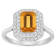 8x6mm Emerald Cut Citrine And White Topaz Accents Rhodium Over Sterling
Silver Double Halo Ring