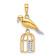 14k Two-tone Gold Diamond-cut Bird on Bird Cage Pendant
