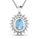 Oval Blue Aquamarine and White Diamond 14K White Gold Halo Pendant with
Cable Chain 2.70ctw