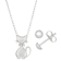 Rhodium Over Brass Cat Necklace and Stud Earring Set