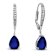 Sapphire Color CZ Teardrop Drop Earrings In Sterling Silver