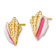 14k Yellow Gold Textured White and Pink Enamel Conch Shell Stud Earrings