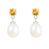 White Freshwater Pearl And CitrIne Dangle Earrings In Sterling Silver