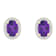 7x5mm Oval Amethyst And Created White Sapphire 10k Yellow Gold Halo Stud Earrings