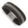 Black Leather and Stainless Steel Polished Multi-Strand 8.5-inch Bracelet