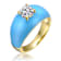 CZ And Blue Enamel Dome Ring In 14K Gold Over Brass