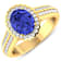 Purple Tanzanite and White Diamond Bridge 14K Yellow Gold Ring