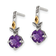 Sterling Silver Antiqued with 14K Accent Leaf Amethyst Dangle Post Earrings