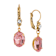 14k Gold Dipped Pink Oval Crystal Leverback Earrings