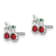 Rhodium Over Sterling Silver Red and Green Crystal Cherries Post Earrings