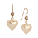 Gold Tone Heart Shaped Faux Pearl Clear Crystal Wire Earrings