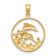 14k Yellow Gold Textured Double Dolphin Circle Pendant