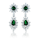 Emerald Color CZ Double Cluster Drop Earrings In Sterling Silver