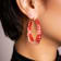 14K Yellow Gold Over Sterling Silver Acrylic and Enamel Bamboo Illusion
Hoops in Watermelon