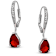Ruby Color CZ Teardrop Drop Earrings In Sterling Silver