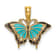 14k Yellow Gold Small Aqua Enamel Wings Butterfly Pendant
