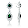 Emerald Color CZ Double Cluster Drop Earrings In Sterling Silver