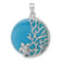 Rhodium Over Sterling Silver Blue Agate Turtle and Reef Round Pendant